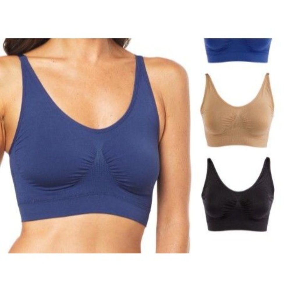 Rhonda Shear 3pk Ahh Bra w/Remove Pad/Adjust Straps 811-194 Blk, Beige White XS